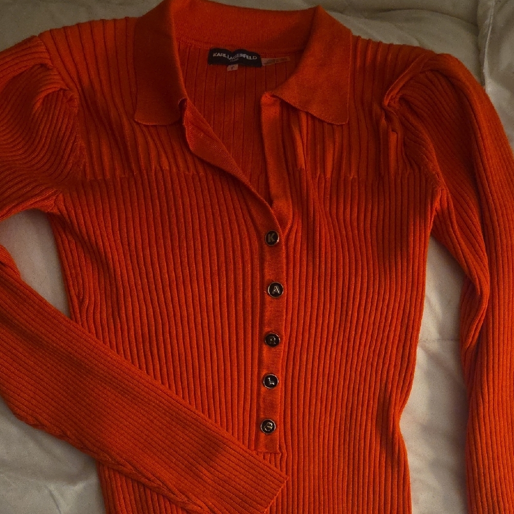 Brand New Karl Lagerfeld Orange Ribbed Cardigan